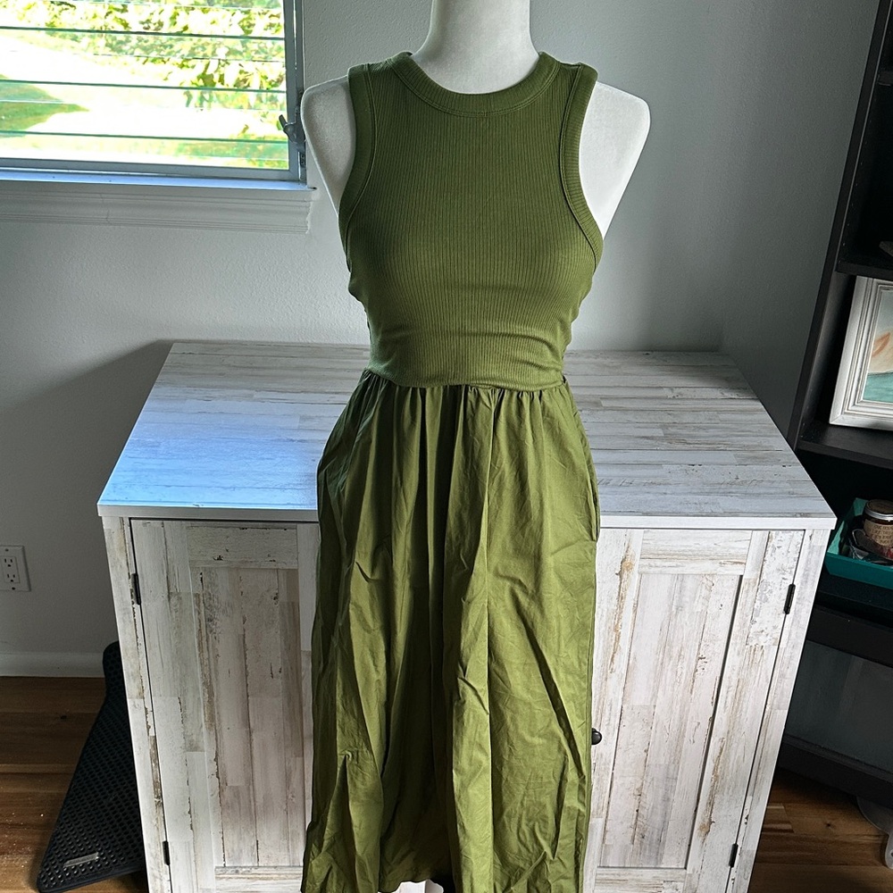 Old Navy Olive Green Racerback Midi Dress